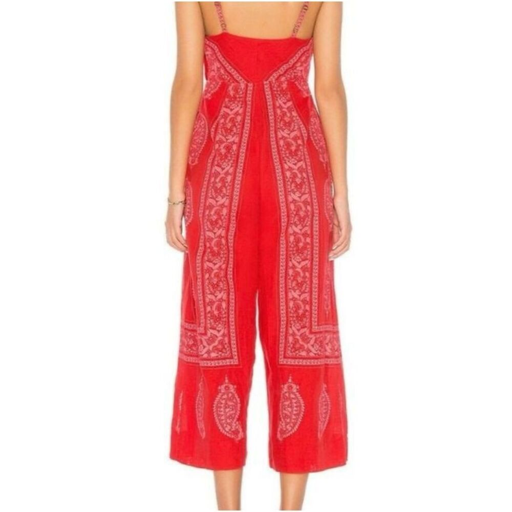 Free People REVOLVE Linen Jumpsuit Red Feel The Sun Size 4 - Picture 2 of 10